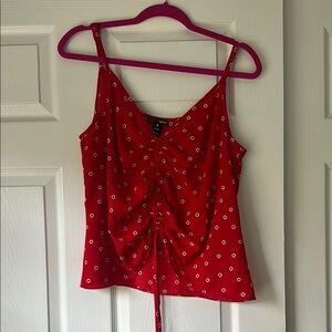 Aqua Red Ruched Tie Front Camisole